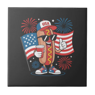 Carreau Drapeau américain hot-dog 4 juillet Fête patriotiq