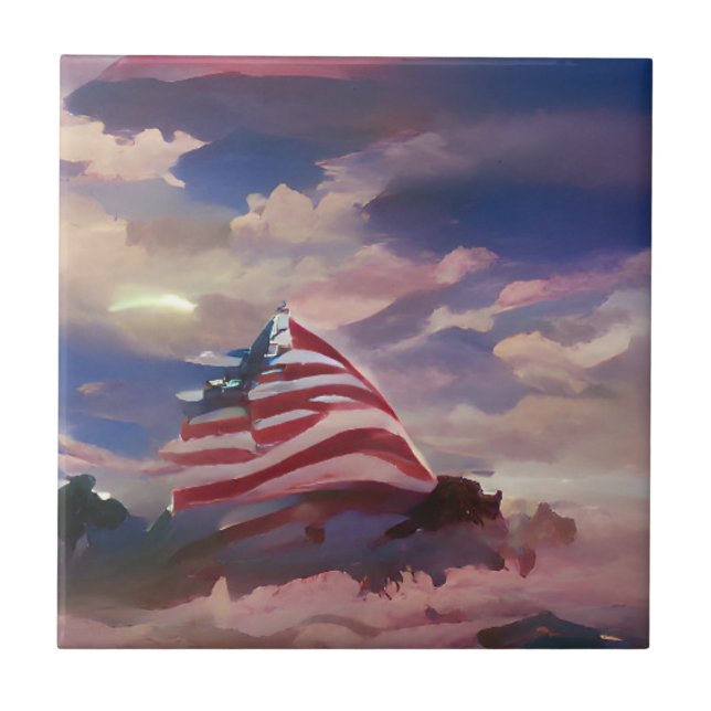 Carreau Drapeau américain Juillet 4 Memorial Day art numér (Devant)