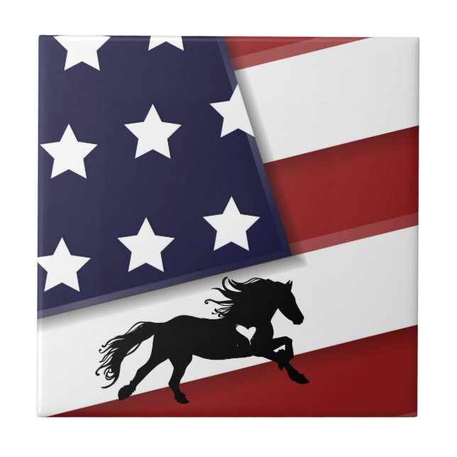 Carreau Drapeau américain patriotique et cheval Silhouette (Devant)