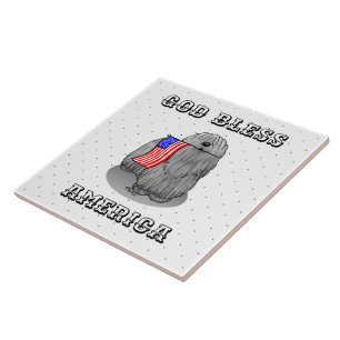 Carreau Drapeau américain patriotique USA Puli Dog (gris) 