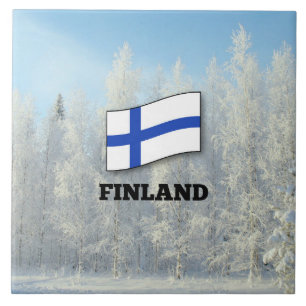 Carreau Drapeau de la Finlande, paysage de neige,
