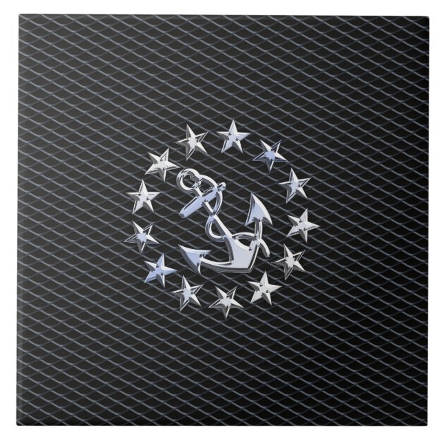Carreau Drapeau de la marine de yacht d'argent sur Grille  (Devant)