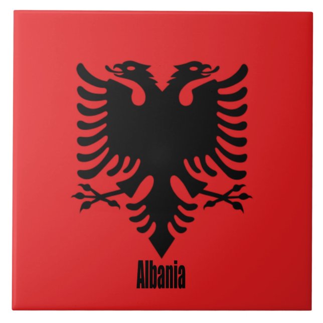 Carreau Drapeau de l'Albanie, étiqueté (Devant)