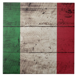 Carreau Drapeau de l'Italie sur le vieux grain en bois