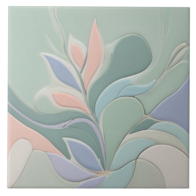 Carreau Dreamy Mint Floral Abstrait Moderne Fleurs Pastel (Devant)