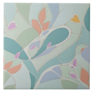 Carreau Dreamy Mint Floral Abstrait Moderne Fleurs Pastel