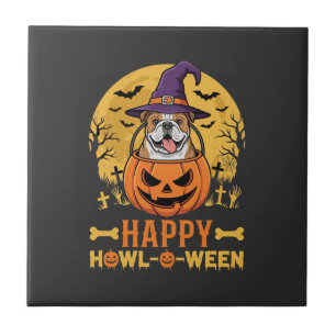 Carreau Drôle Bulldog Halloween Joyeux Howl-O-Ween Vintage
