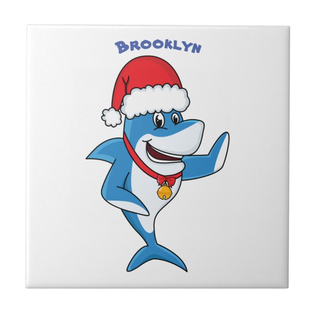Carreau Drôle dessin animé de requin de Noël (Devant)