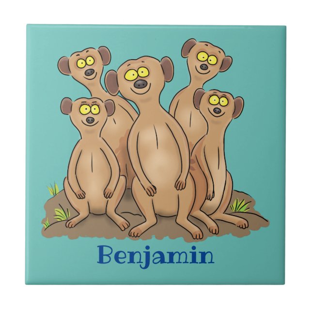 Carreau Drôle dessin de la famille meerkat (Devant)