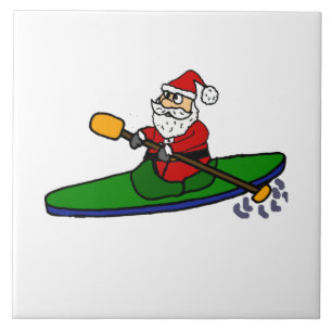 Carreau Drôle Santa Claus Kayaking Cartoon de Noël