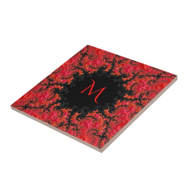Carreau Dynastie naine rouge Fancy Fractal Abstrait Monogr (Côté)