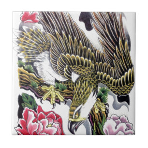 Carreau Eagle & Chrysanthemum tatouage design