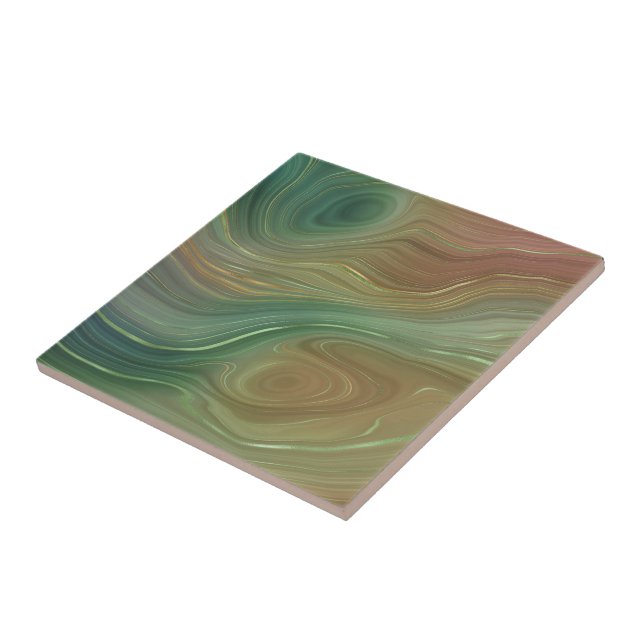 Carreau Earthy Emerald Strata | Agate d'encre verte et dor (Côté)