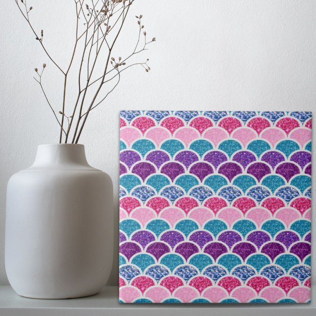 Carreau écailles de sirène violette rose aqua (aqua turquoise pink purple mermaid scales ceramic tile)