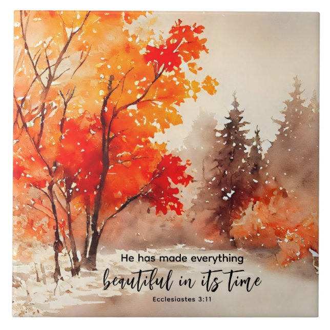 Carreau Ecclésiaste 3:11 Verse Bible Automne Aquarelle (Devant)