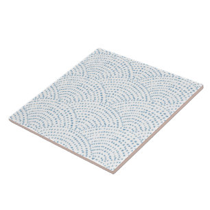 Carreau Échelles de points d'encre - gris bleu E sur blan