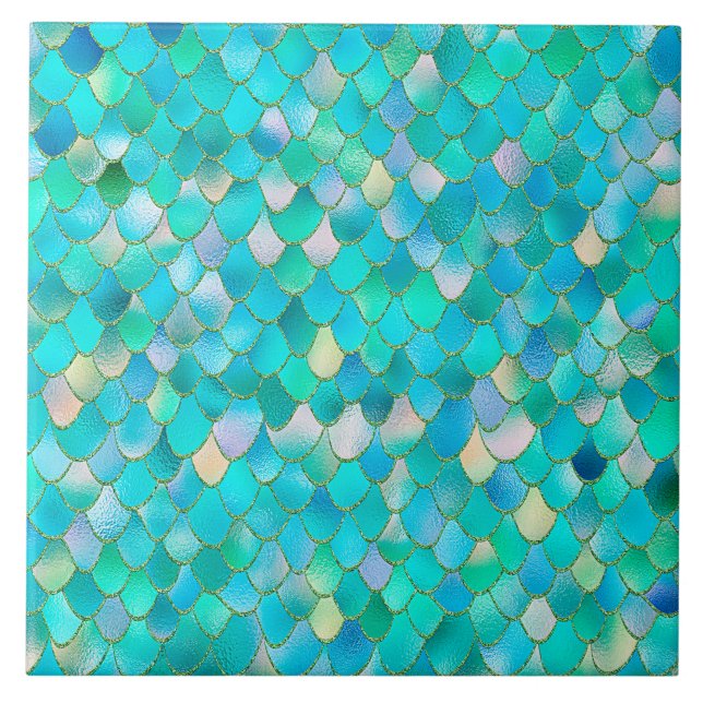 Carreau Échelles turquoises de sirène en métal de parties (Devant)