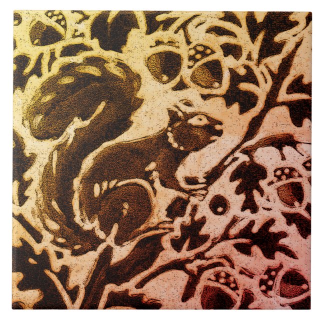 Carreau Écureuil Brown de rouille Floral Feuilles d'automn (Devant)