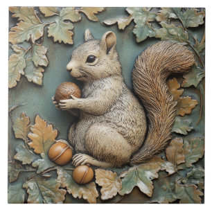 Carreau Écureuil jouant avec Acorn Faux Relief
