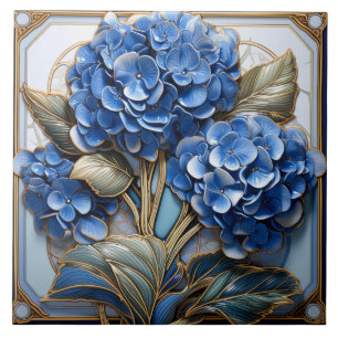 Carreau Effet 3D Blue Hydrangea Flower
