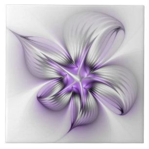 Carreau Élégance florale Art Abstrait Violet Fractal moder