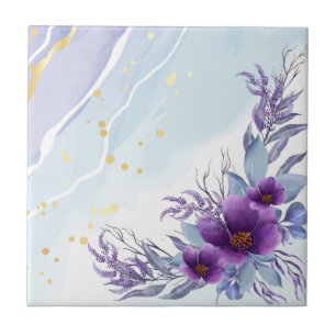 Carreau Elégant Aquarelle Pilier Floral Violet