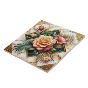 Carreau Élégant Arrangement Floral Avec Roses Et Feuilles