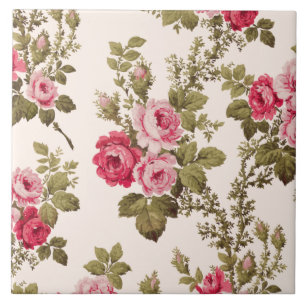 Carreau Élégant Arrière - plan de roses-bouffées roses