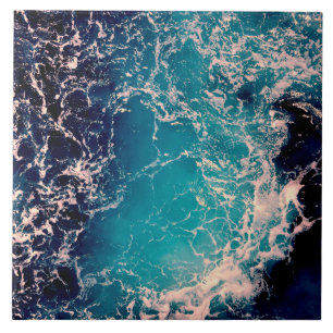 Carreau Élégant Arrière - plan des vagues d'océan bleu pro