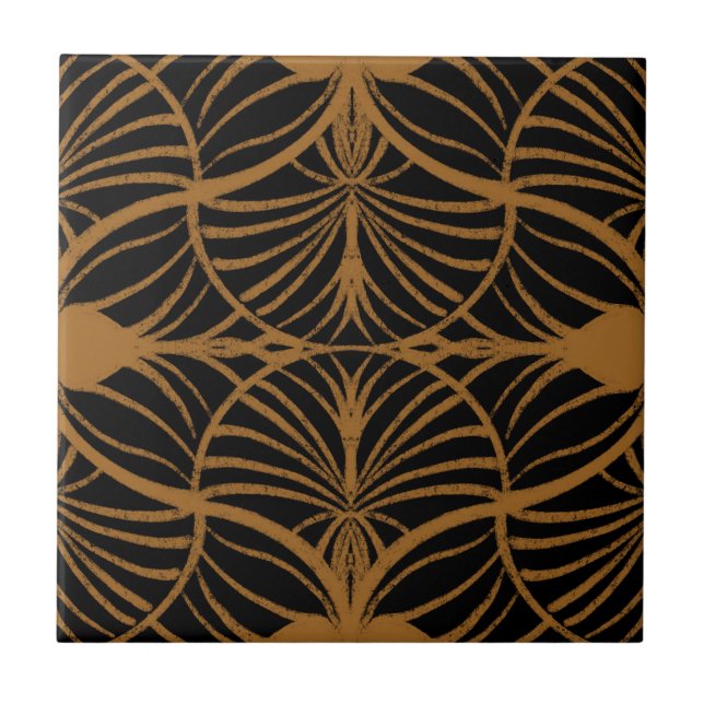 Carreau Elégant Art Déco Scallops Brown & Gouache Noire (Devant)