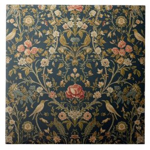Carreau Élégant Art Nouveau Floral Oiseau Botanique Vintag