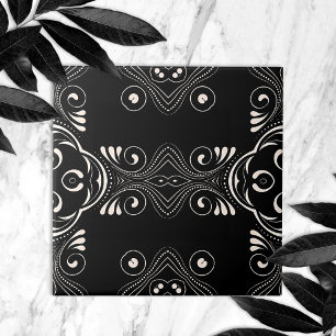 Carreau Elegant Black and White Baroque Arabesque Pattern