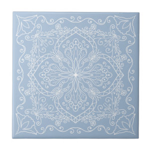 Carreau Élégant bleu clair Fleurs blanches Papillon