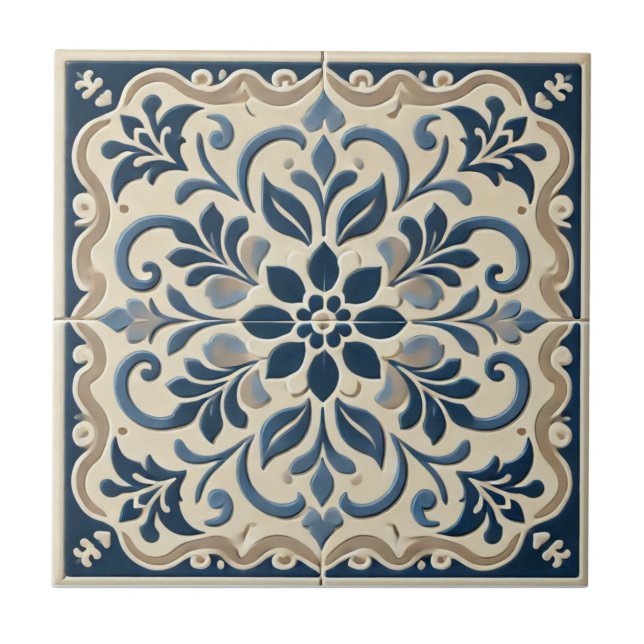 Carreau Elégant bleu floral - Portugais Azuljo Design (Devant)