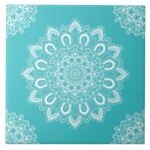 Carreau Elégant bleu Turquoise Aqua Boho Chic Mandala