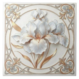Carreau Elegant Blue Rose Gold Stylized Lilies