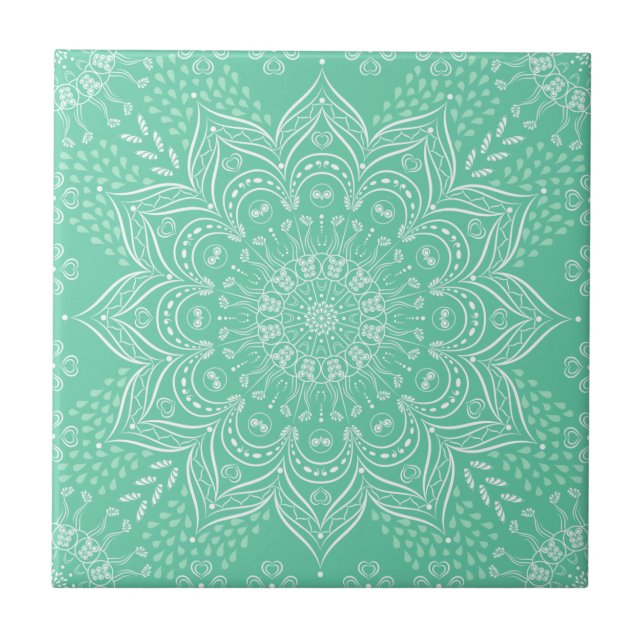 Carreau Elégant Boho vert clair Mandala (Devant)