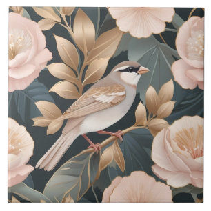 Carreau Élégant Bruant Dusty rose et or Floral