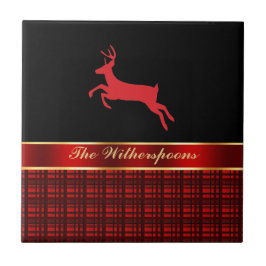 Carreau Élégant Buffalo plaqué avec rennes et ruban rouge