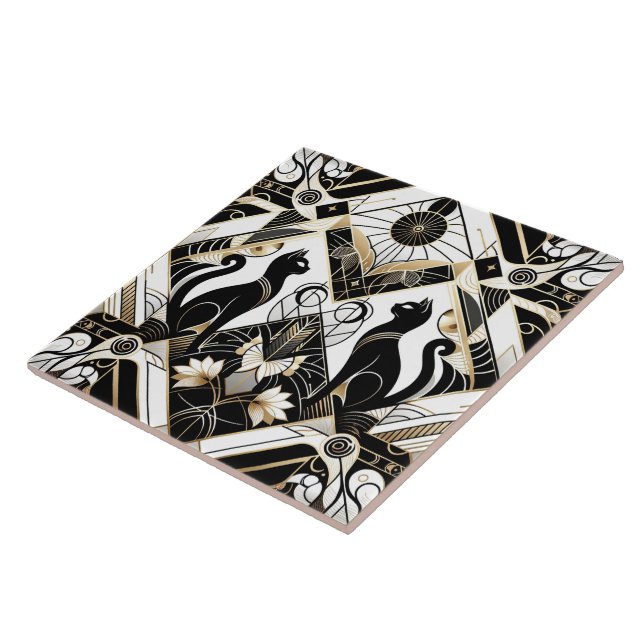 Carreau Élégant chat Art déco (Côté)