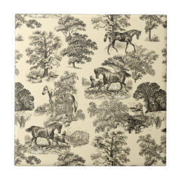 Carreau Élégant Cheval Rustique Arbres Beige Tan Toile