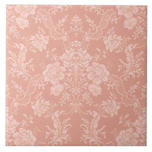 Carreau Élégant Chic Floral Chic Damask-Peach