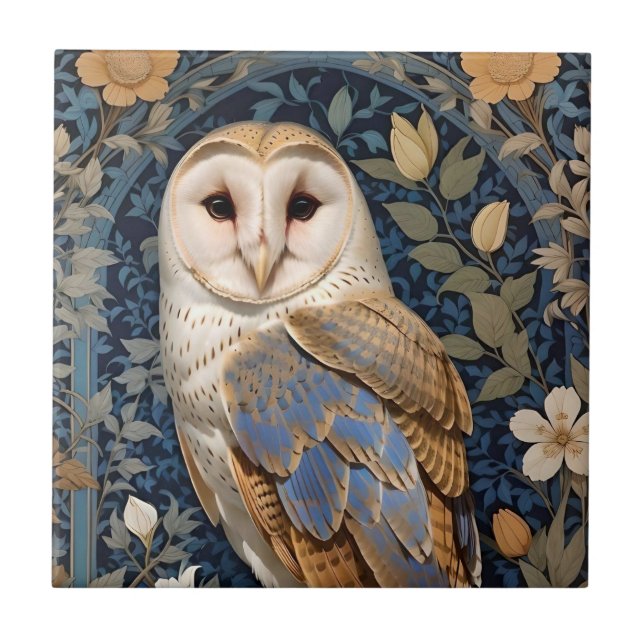 Carreau Élégant Chouette de la grange William Morris Inspi (Devant)