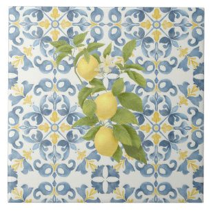 Carreau Élégant citron en carrelage bleu italien