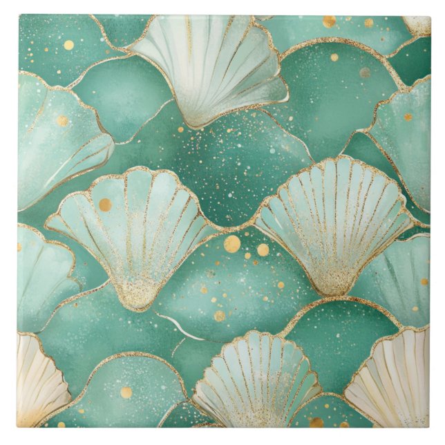 Carreau Elégant Coquillage & Gold Coastal Carrelage en cér (Devant)