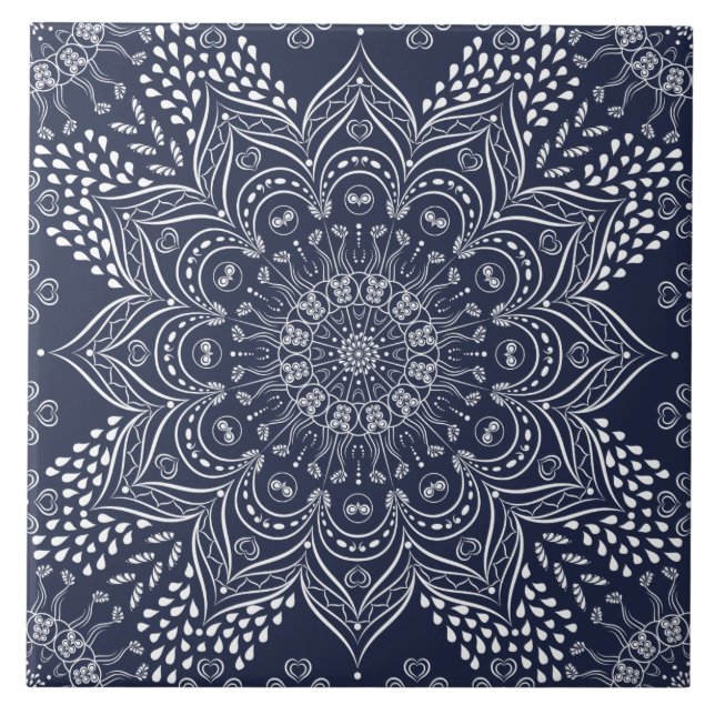 Carreau Elégant Décor Mandala Navy Bleu (Devant)