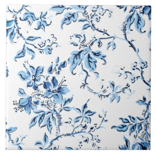Carreau Elegant Delft Blue et White Floral