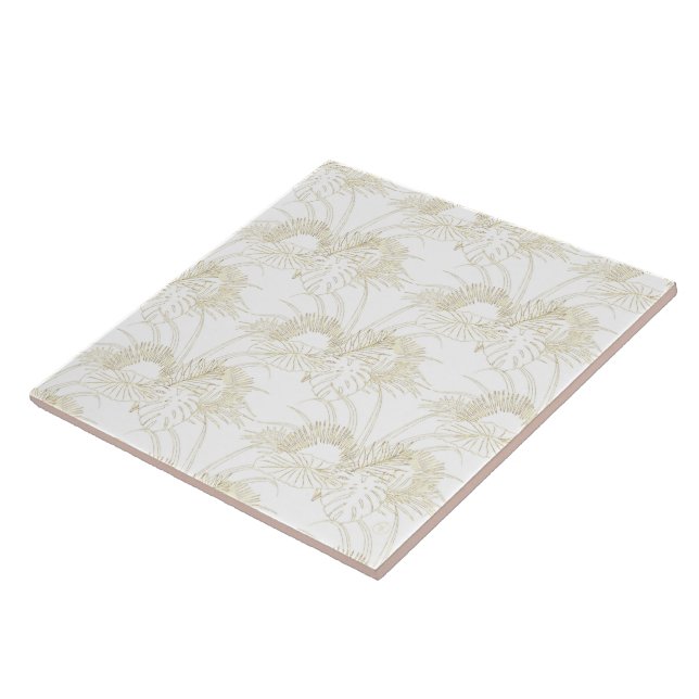 Carreau Elégant design de traits d'or feuille tropicaux (Côté)