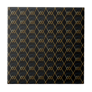 Carreau Elégant Diamant Or et Motif Bleu foncé