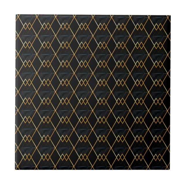 Carreau Elégant Diamant Or et Motif Bleu foncé (Devant)